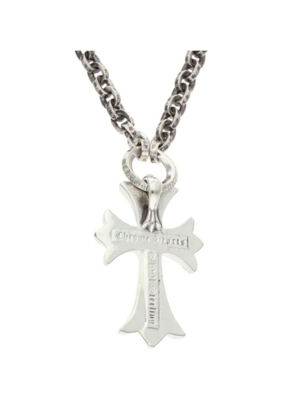 Chrome Hearts CH Crs Sml Paper Chain Small CH Cross Silver Necklace